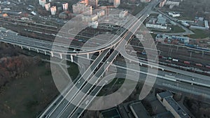 Aerial view panorama of multi-level transport interchange in the city