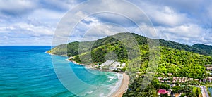 Aerial view panorama Phromthep cape and wind tubine viewpoint.