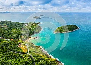 Aerial view panorama Phromthep cape and wind tubine viewpoint.