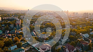 Aerial view panorama of road and cityscape in Almaty