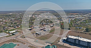 Aerial view panorama of a Stroud small town city of residential district at suburban development with an Oklahoma USA