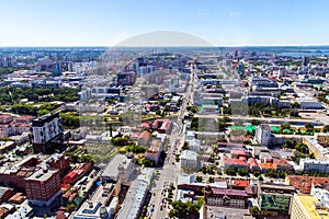 Aerial view panorama of Yekaterinburg city center.