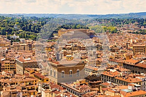 Aerial view. Panoramic skyline. Panoramic view, aerial skyline of Florence Firenze Cathedral of Santa Maria del Fiore, Ponte