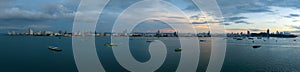 Aerial view panoramic at twilight of Pattaya bay, chonburi Thailand