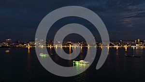 Aerial view panoramic at twilight of Pattaya bay, chonburi Thailand