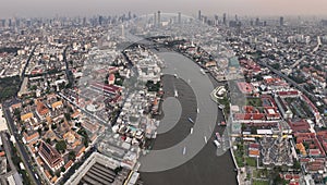 Aerial view panoramic view of Wat Pho (Wat Phra Chetuphon) and Wat Arun , Bangkok, Thailand