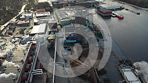 Aerial view of paper mill industrial factory