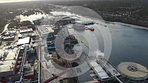 Aerial view of paper mill industrial factory