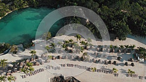 Aerial view of paradise beach, tropical island, sea bay and lagoon, Mexico.