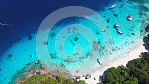 Aerial View on Paradise Tropical Island Beach with Clear Blue Water at Similan Island. HD. Andaman Sea, Thailand.