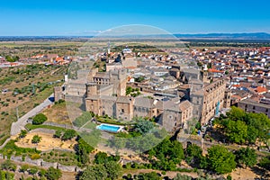 Aerial view of Parador de Oropesa hotel in Spain.