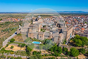 Aerial view of Parador de Oropesa hotel in Spain.