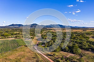 Aerial view in Paraguay with a view of the Ybytyruzu Mountains. photo