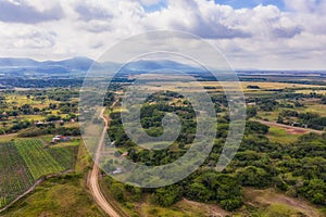 Aerial view in Paraguay with a view of the Ybytyruzu Mountains lying in the fog. photo