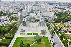 Aerial view of Parc Andre Citroen in 15th arrondissement of Paris
