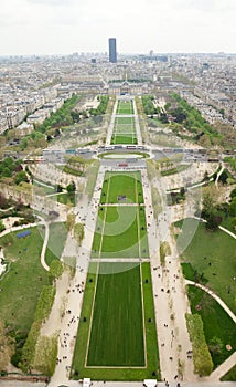 Aerial view of Parc du Champs de Mars in Paris