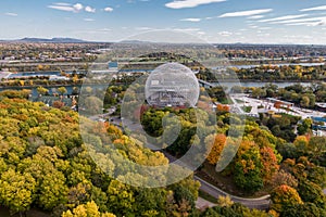 Aerial View of Parc Jean-Drapeau During Fall Season in Montreal, Quebec, Canada