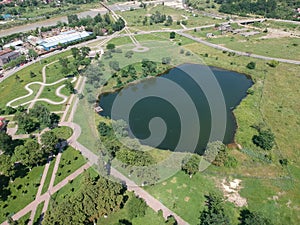 Aerial view of Parcul Magura Park in Targu Ocna, Romania