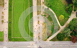 Aerial view of Paris city park from Effel Tower. photo