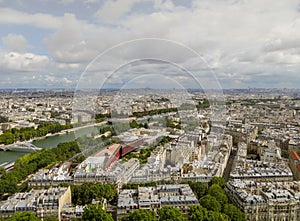 Aerial view of Paris cityscape including the River Seine, from the Eiffel Tower