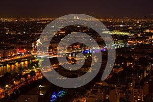 Aerial view of Paris, France, at night