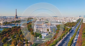 Aerial view of Paris, Grand Palais, and Eiffel Tower