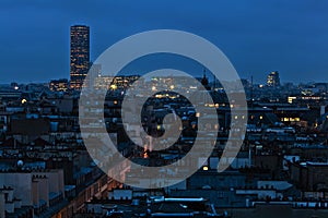 aerial view of Paris at night
