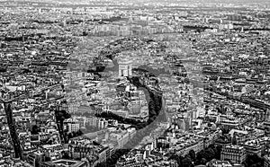 Aerial view Paris old photo Arc du Triomphe