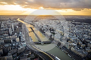 Aerial view of Paris and Seine River