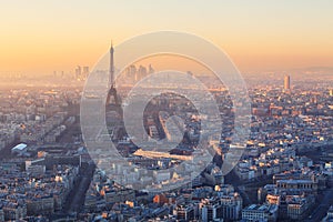 Aerial view of Paris at sunset