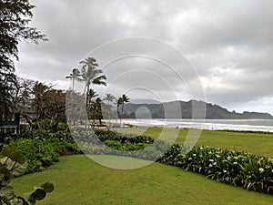 Aerial view of Park and Hanalei bay