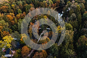 Aerial view of park, Radviliskis region in Lithuania in autumn