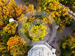 Aerial view of park under Petrin Tower in Prague