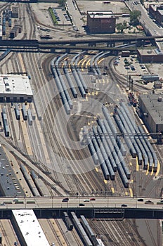 Aerial view of parked trains