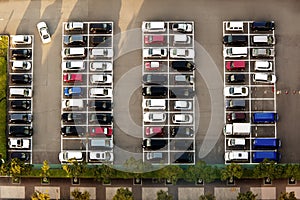Aerial view of a parking lot