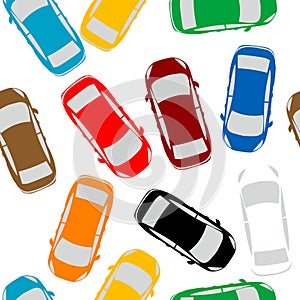 Aerial view parking with lots of multicolored cars