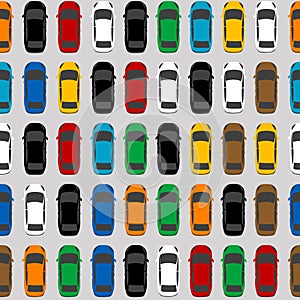 Aerial view parking with lots of multicolored cars