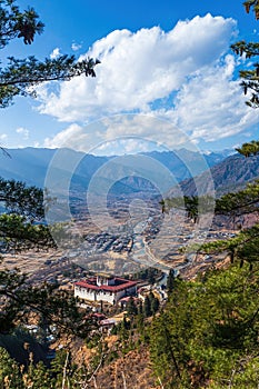 Aerial view of the Paro Dzong, Bhutan