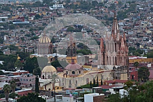 Aerial view of Parroquia de San Miguel Arcangel in san miguel de allende city, Mexico photo