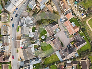 Aerial view of part of a typical English village.