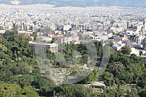 Aerial view of the Partenon ruins, Athens, Greece photo