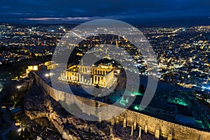 Aerial view of Parthenon and Acropolis in Athens