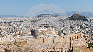 Aerial view of Parthenon and Acropolis of Athens, Greece