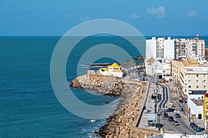 Aerial view of Paseo del Vendaval and Cadiz Sea - Cadiz, Andalusia, Spain