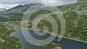 Aerial view of pass San Bernadino in the Swiss Alps