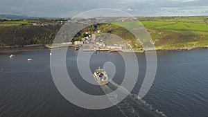 Aerial view of The Passage East Ferry linking the villages of Passage East in Co. Waterford and Ballyhack in Co. Wexford.