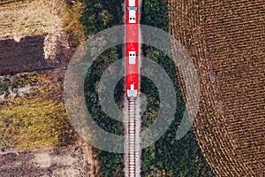 Aerial view of passenger train on railway
