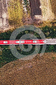 Aerial view of passenger train on railway