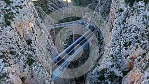 Aerial view passing the defile of Mascarat in Alicante, Spain.