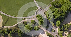 Aerial view of path and buildings at ocean coastline